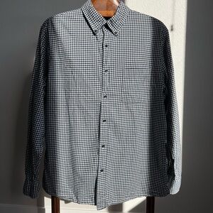 UNIQLO Gingham Button Down Shirt XL Black White Cotton